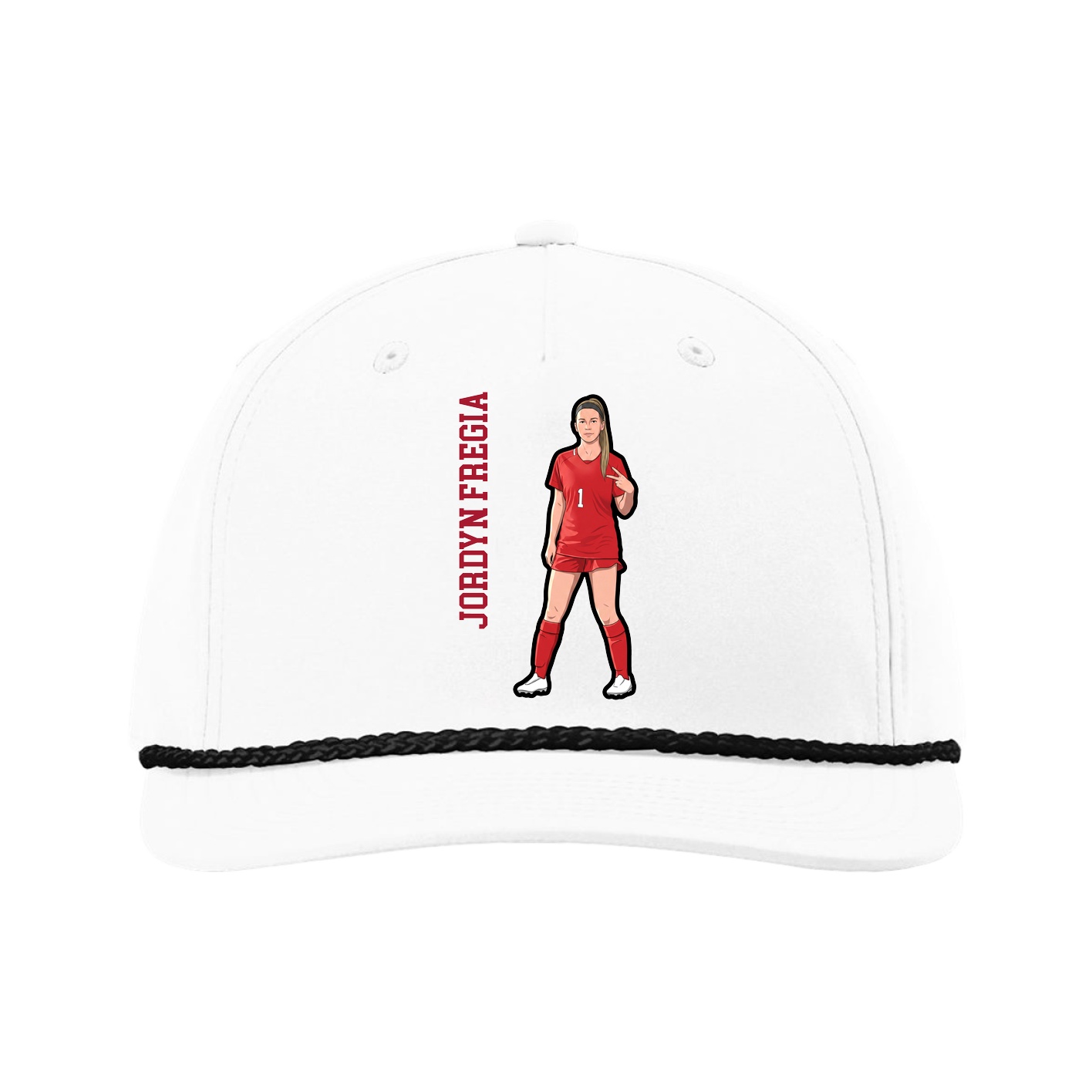 Five-Panel Classic Rope Cap — Name Vertical in White
