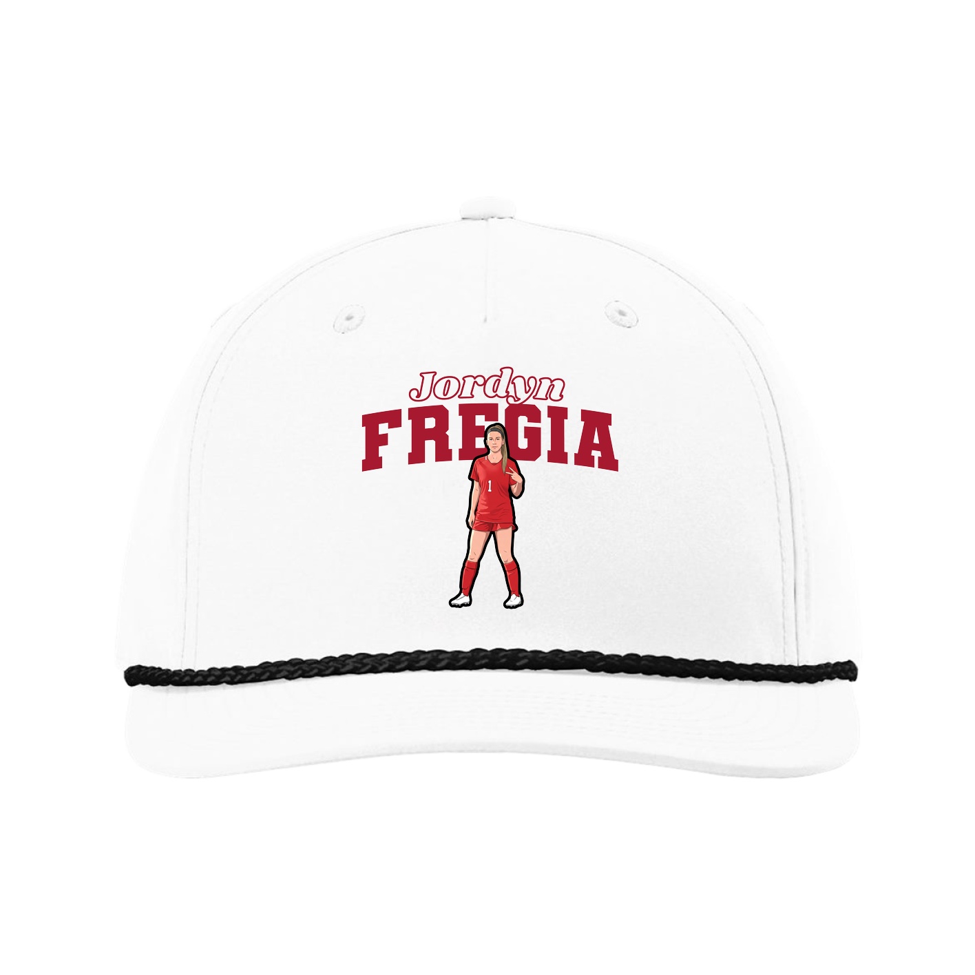 Five-Panel Classic Rope Cap — Name Arch in White