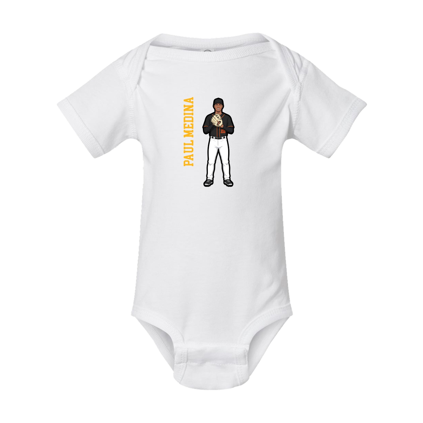Baby Onesie — Name Vertical in White