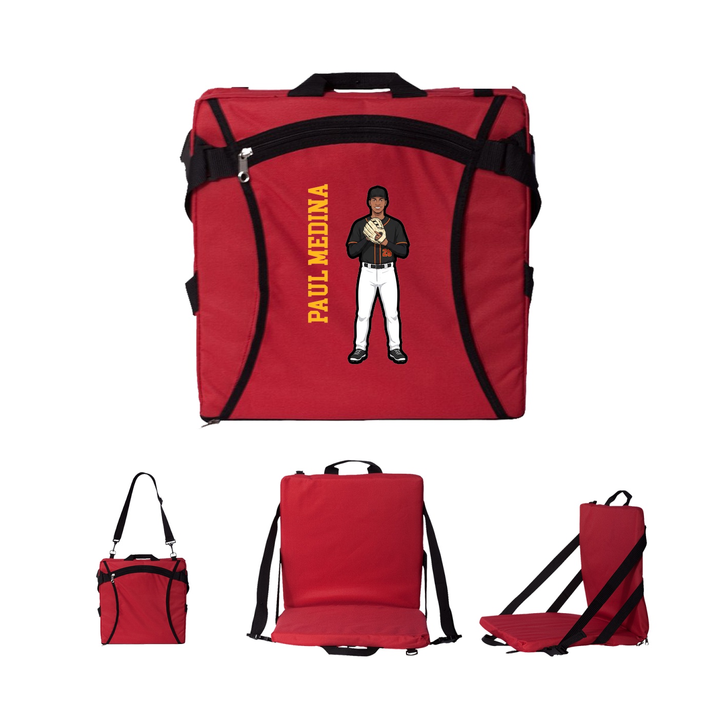 Folding Stadium Seat — Name Vertical in Red