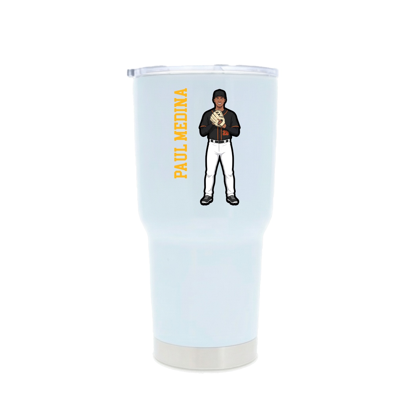 30oz Stainless Steel Tumbler — Name Vertical in White