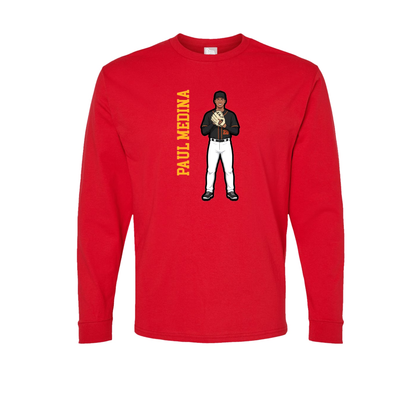 Long Sleeve Tee — Name Vertical in Red