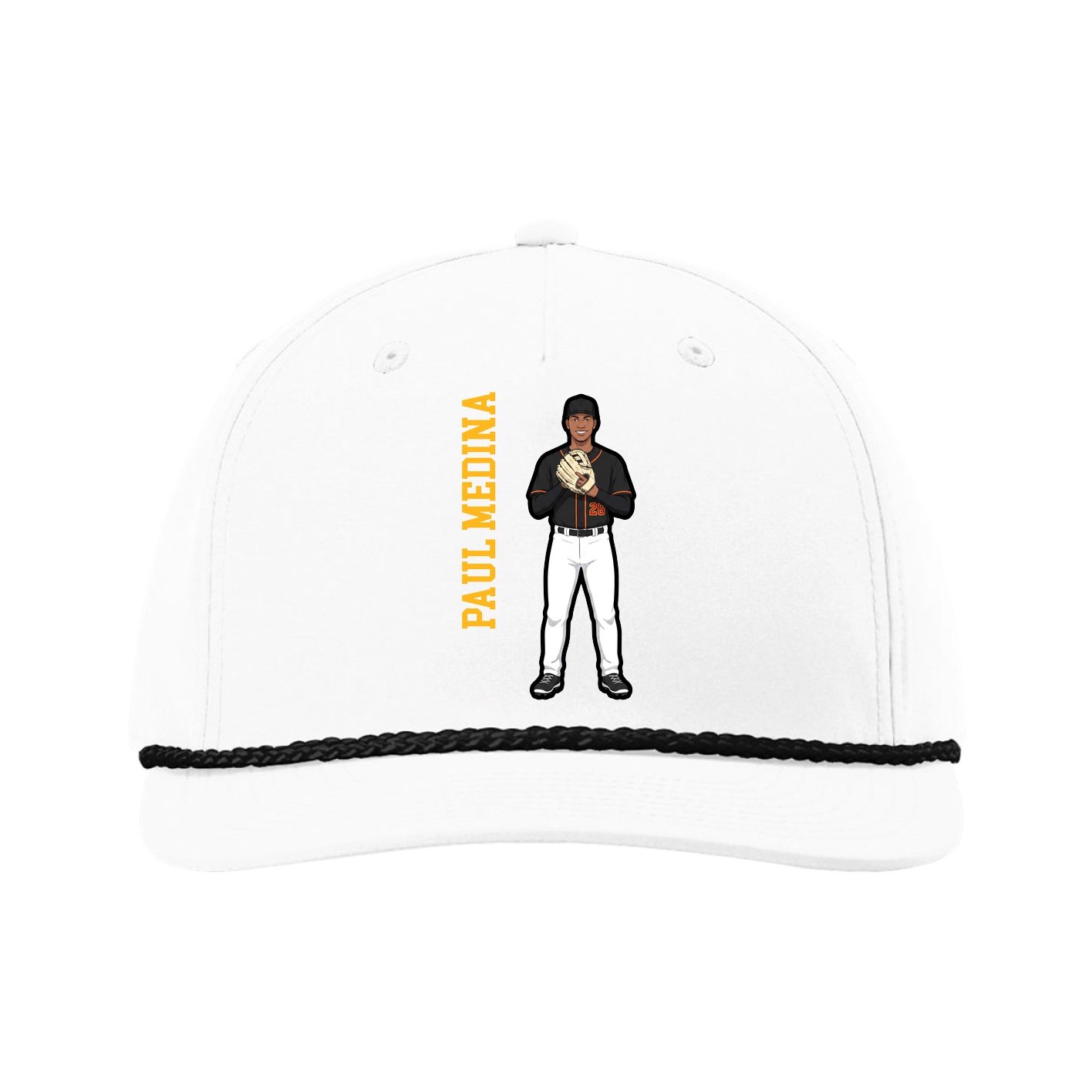 Five-Panel Classic Rope Cap — Name Vertical in White