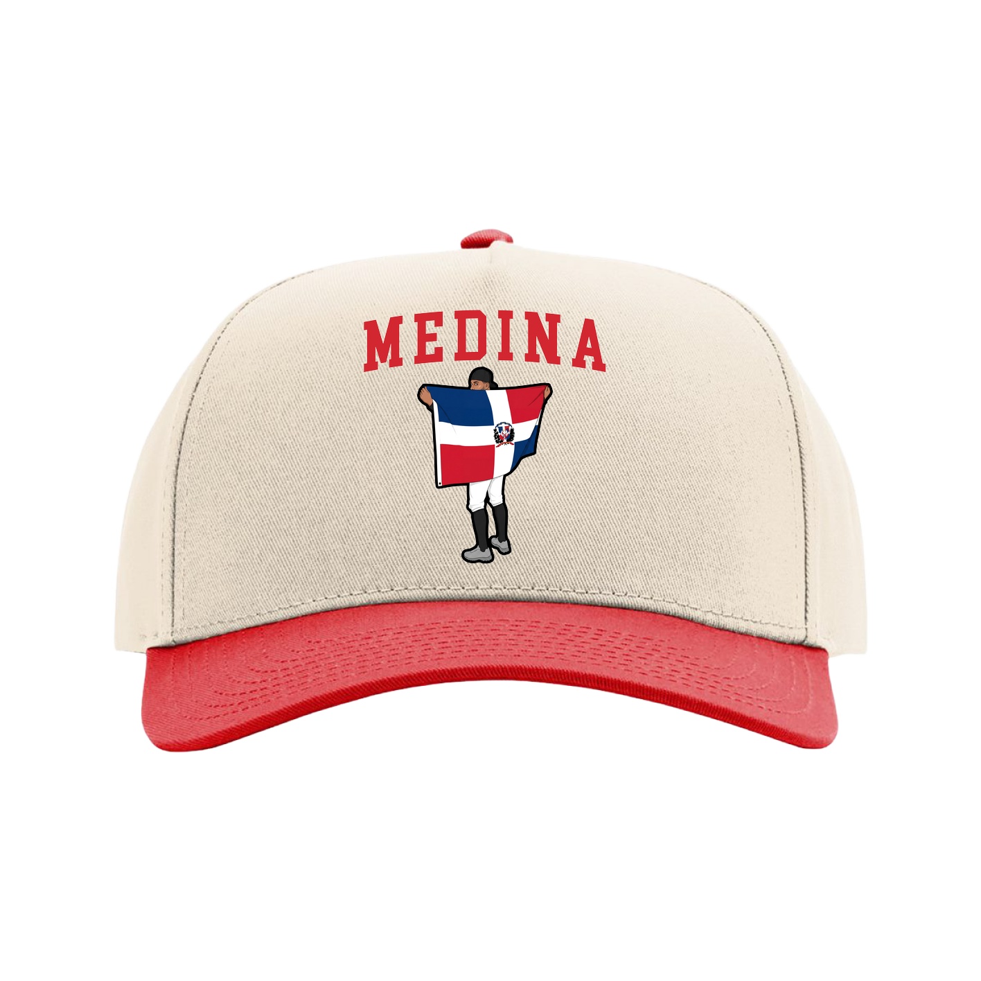 Full Fabric Five-Panel Champ Cap — Shirsey in Cream/Red
