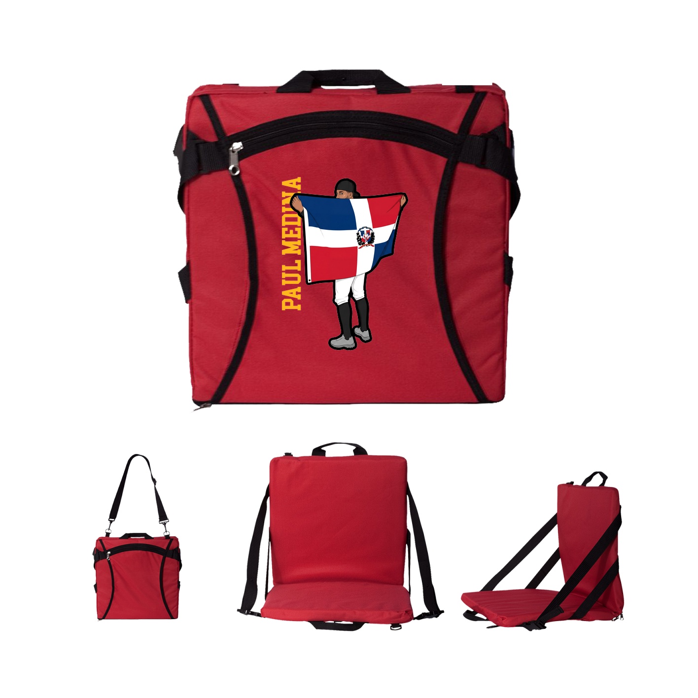 Folding Stadium Seat — Name Vertical in Red