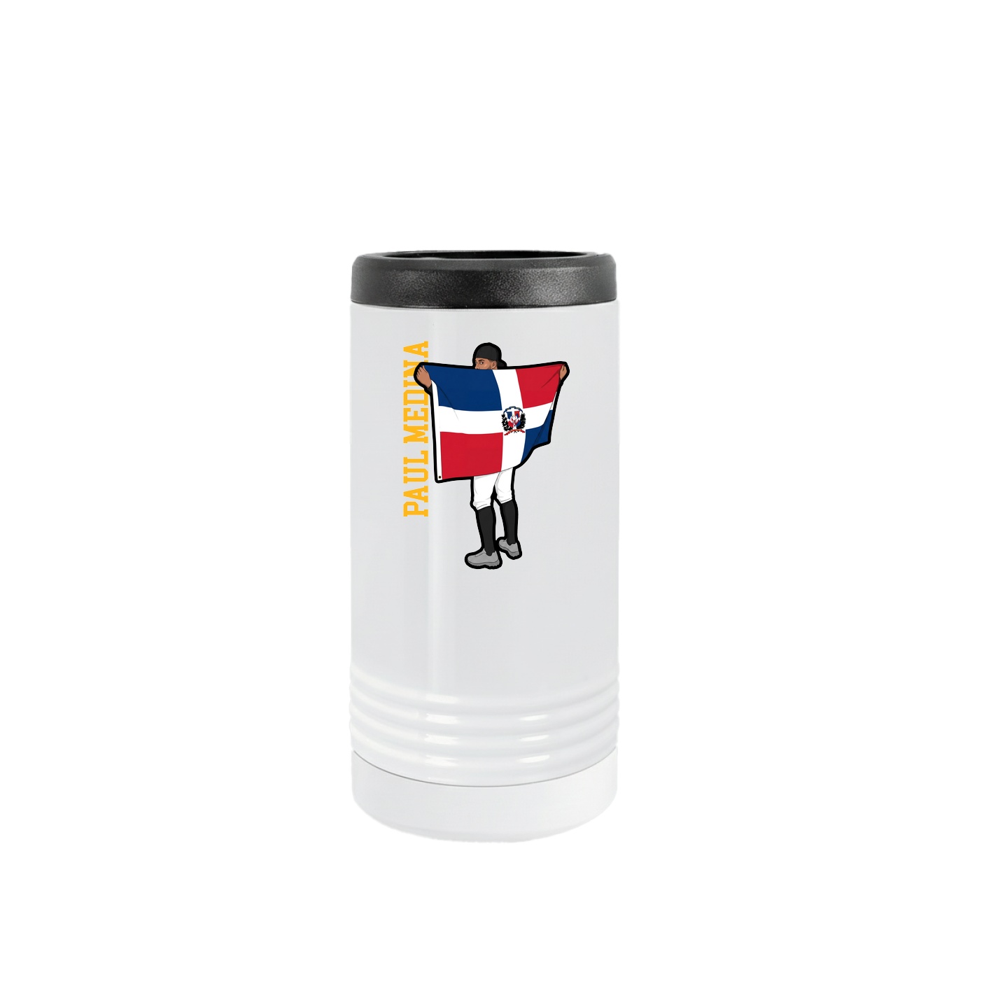 Slim Beverage Holder — Name Vertical in White