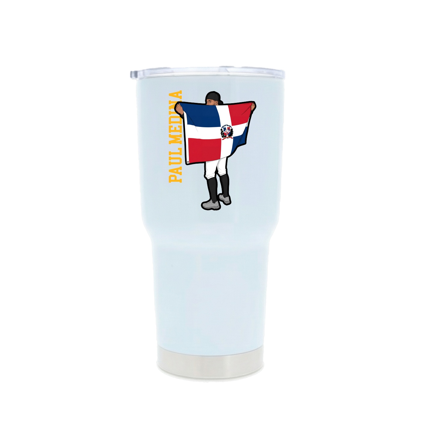 30oz Stainless Steel Tumbler — Name Vertical in White