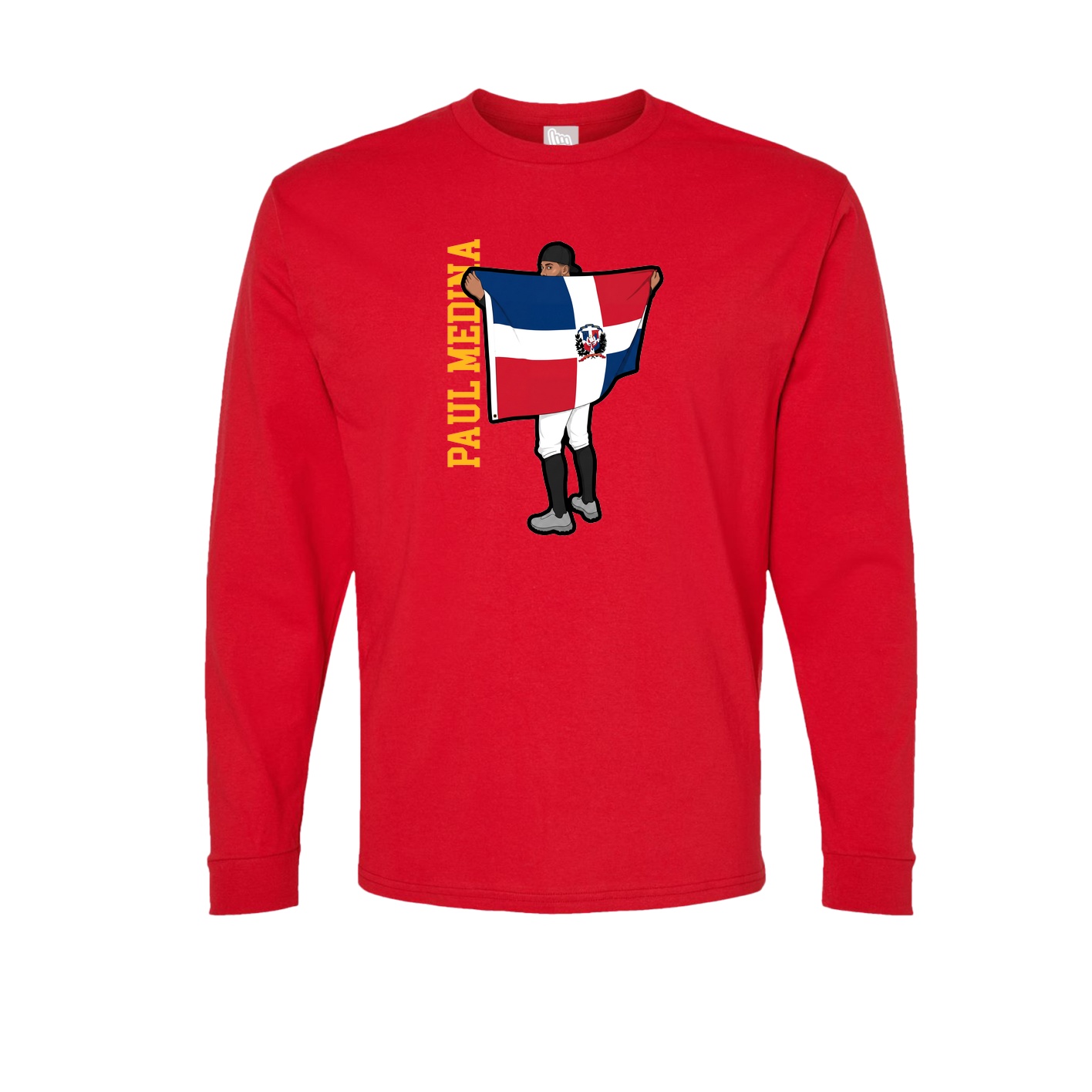 Long Sleeve Tee — Name Vertical in Red