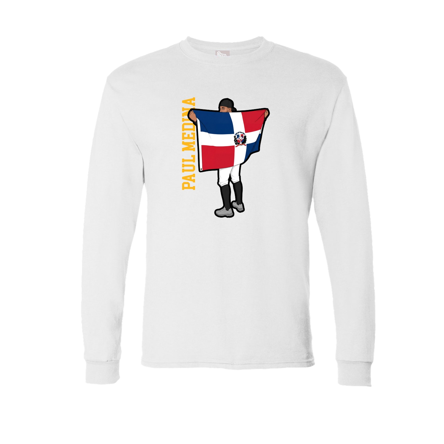 Long Sleeve Tee — Name Vertical in White