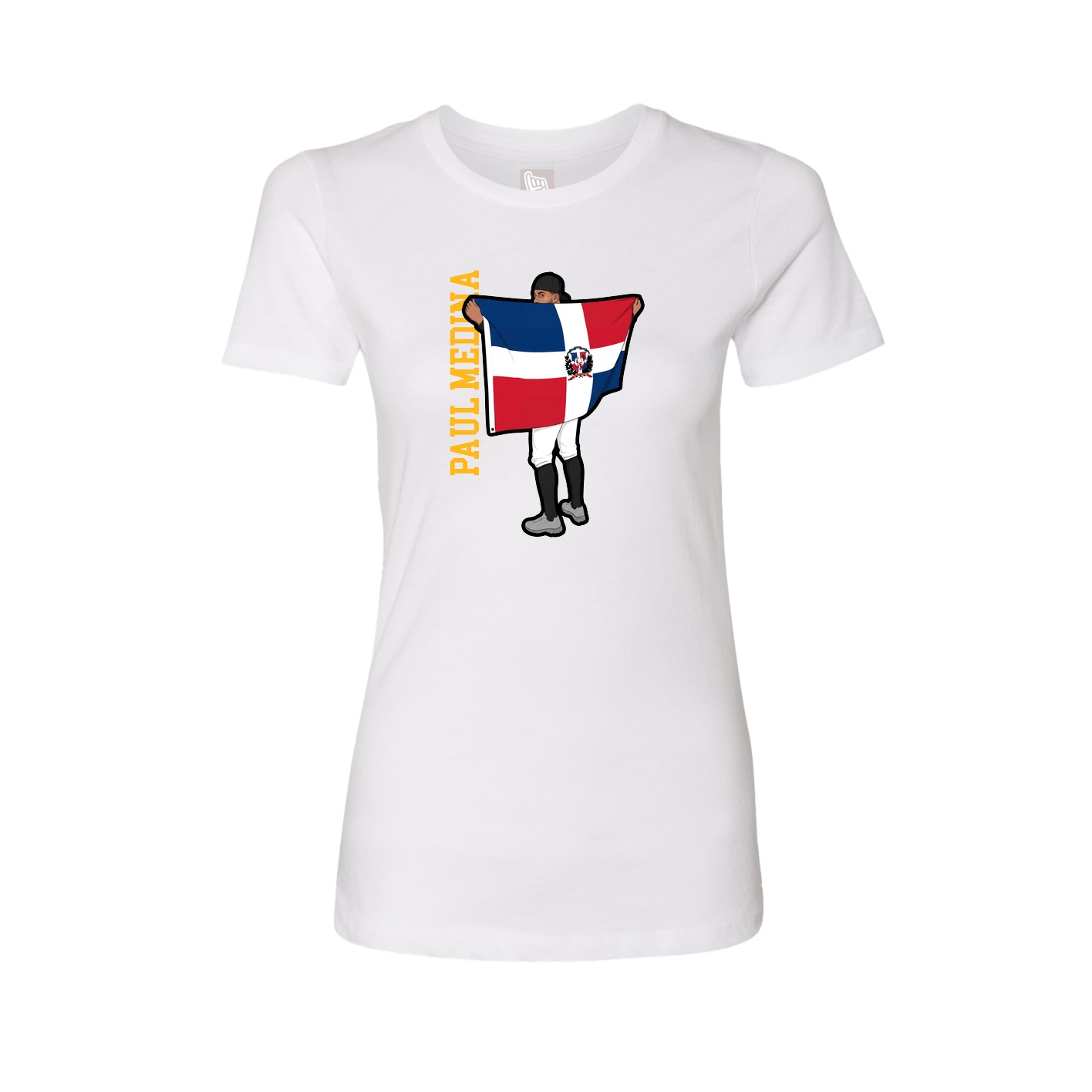 Womens Tee — Name Vertical in White