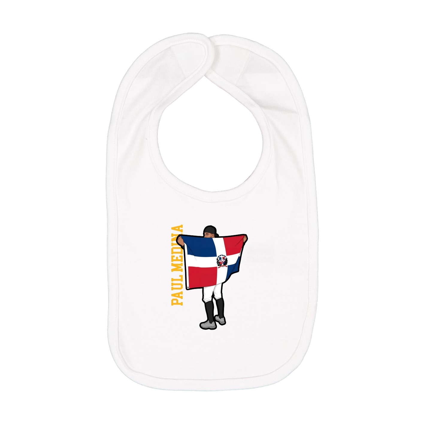 Infant Bib — Name Vertical in White