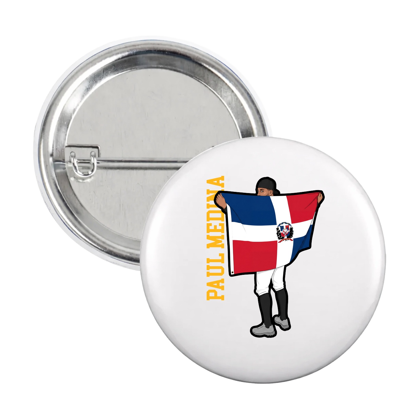 Game Day Button — Name Vertical in White