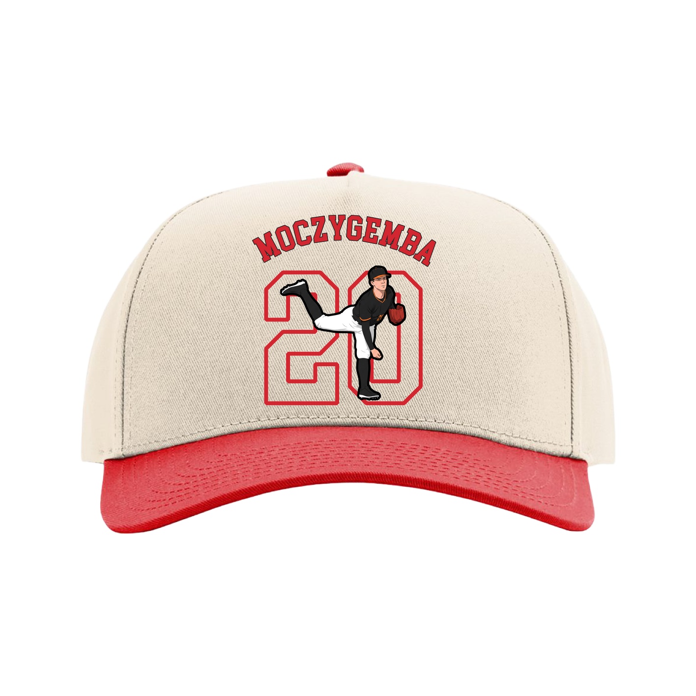 Full Fabric Five-Panel Champ Cap — Shirsey Arch in Cream/Red