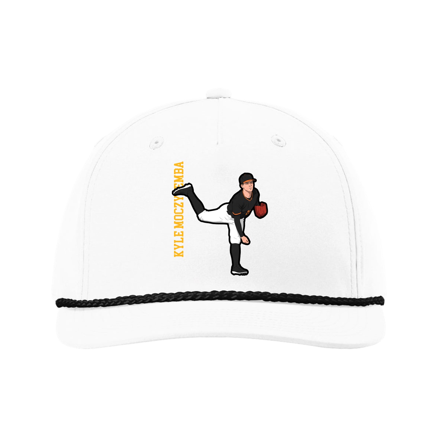 Five-Panel Classic Rope Cap — Name Vertical in White