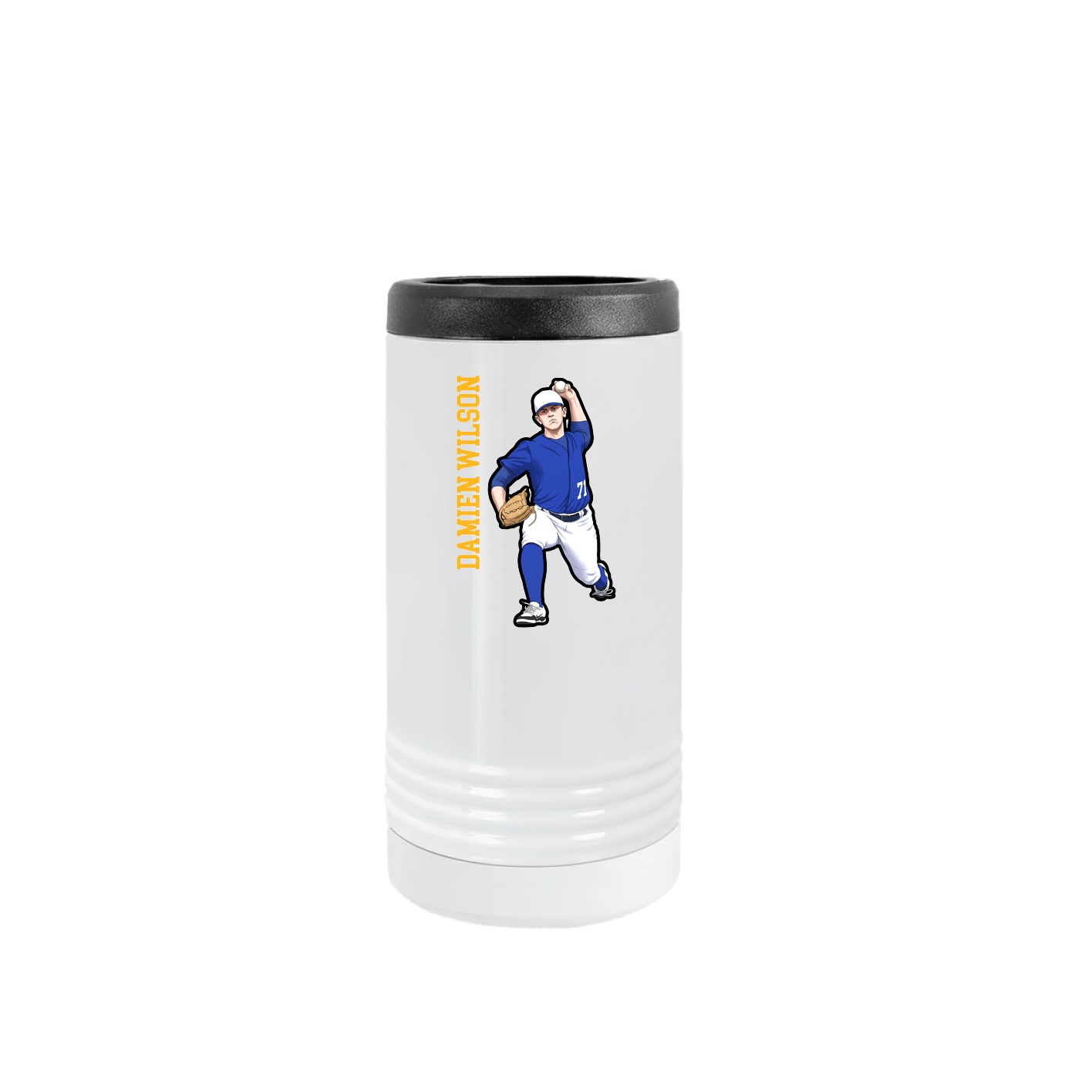 Slim Beverage Holder — Name Vertical in White