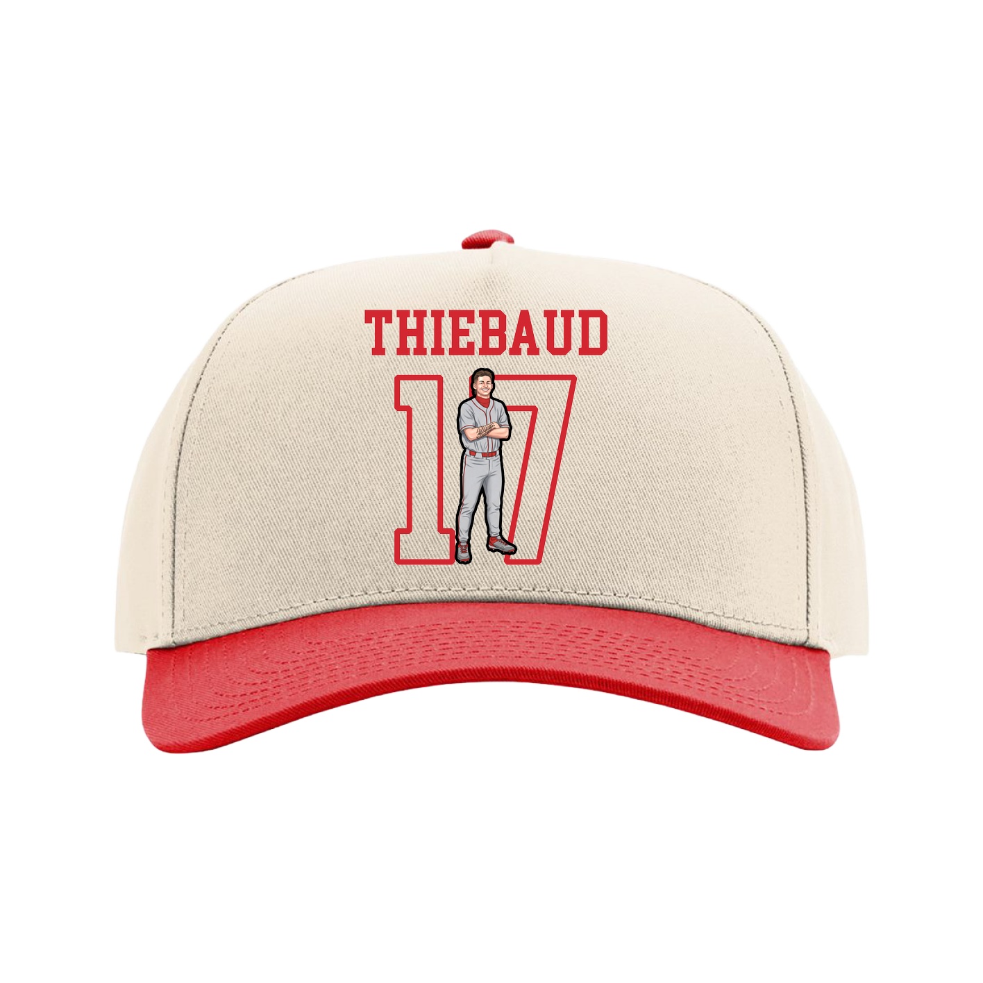 Full Fabric Five-Panel Champ Cap — Shirsey in Cream/Red