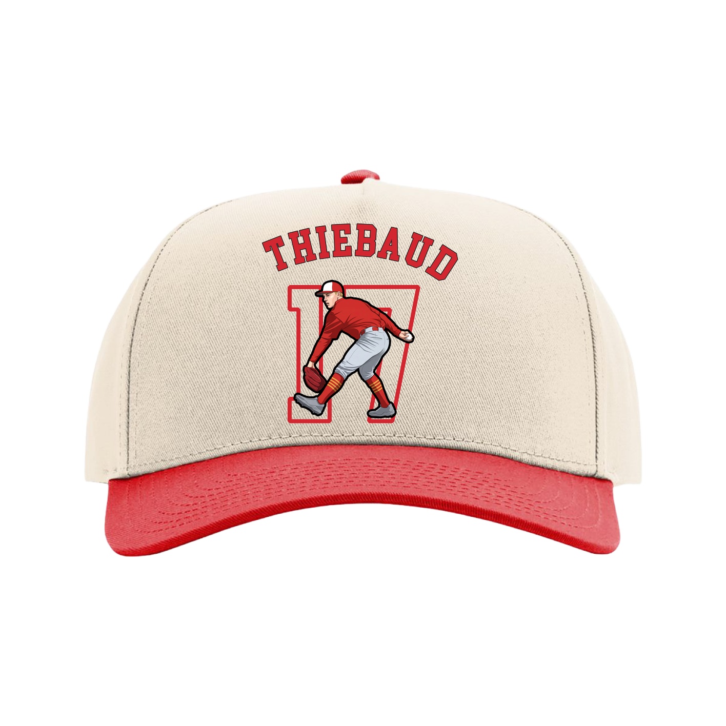 Full Fabric Five-Panel Champ Cap — Shirsey Arch in Cream/Red