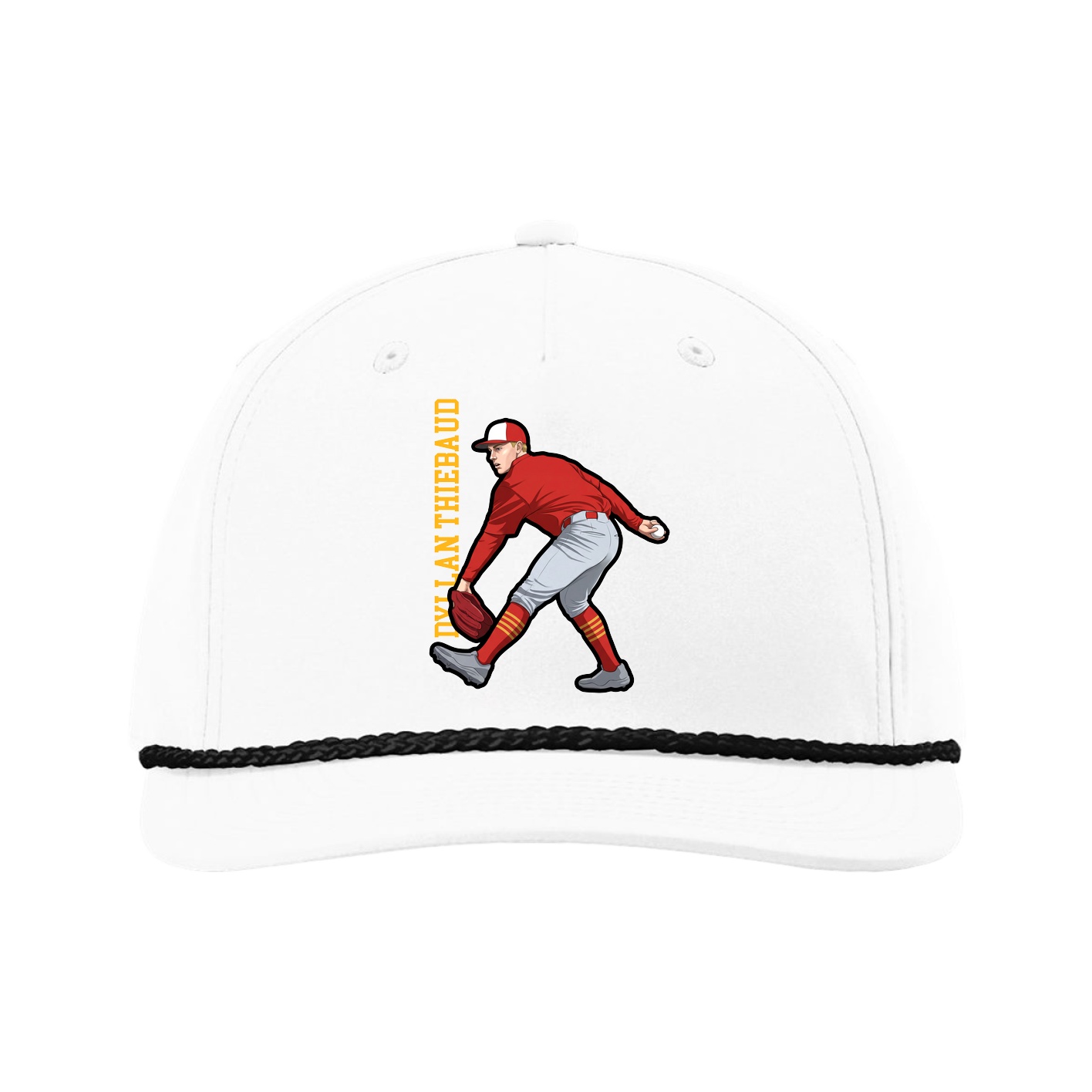 Five-Panel Classic Rope Cap — Name Vertical in White