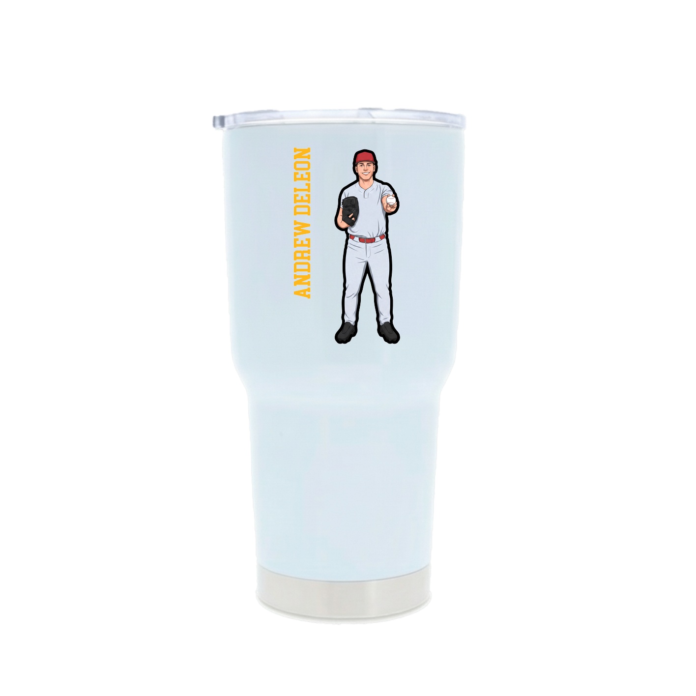30oz Stainless Steel Tumbler — Name Vertical in White