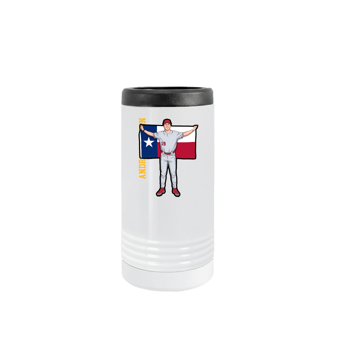 Slim Beverage Holder — Name Vertical in White