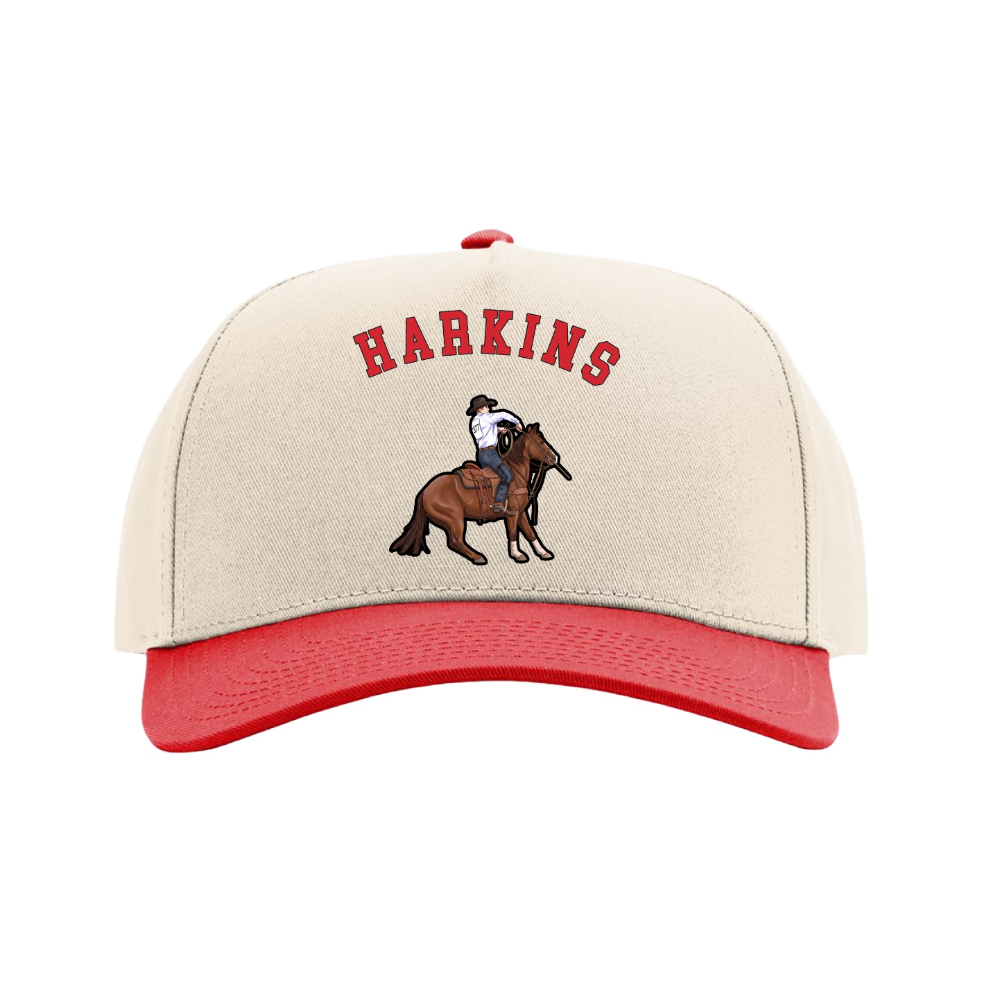 Full Fabric Five-Panel Champ Cap — Shirsey Arch in Cream/Red