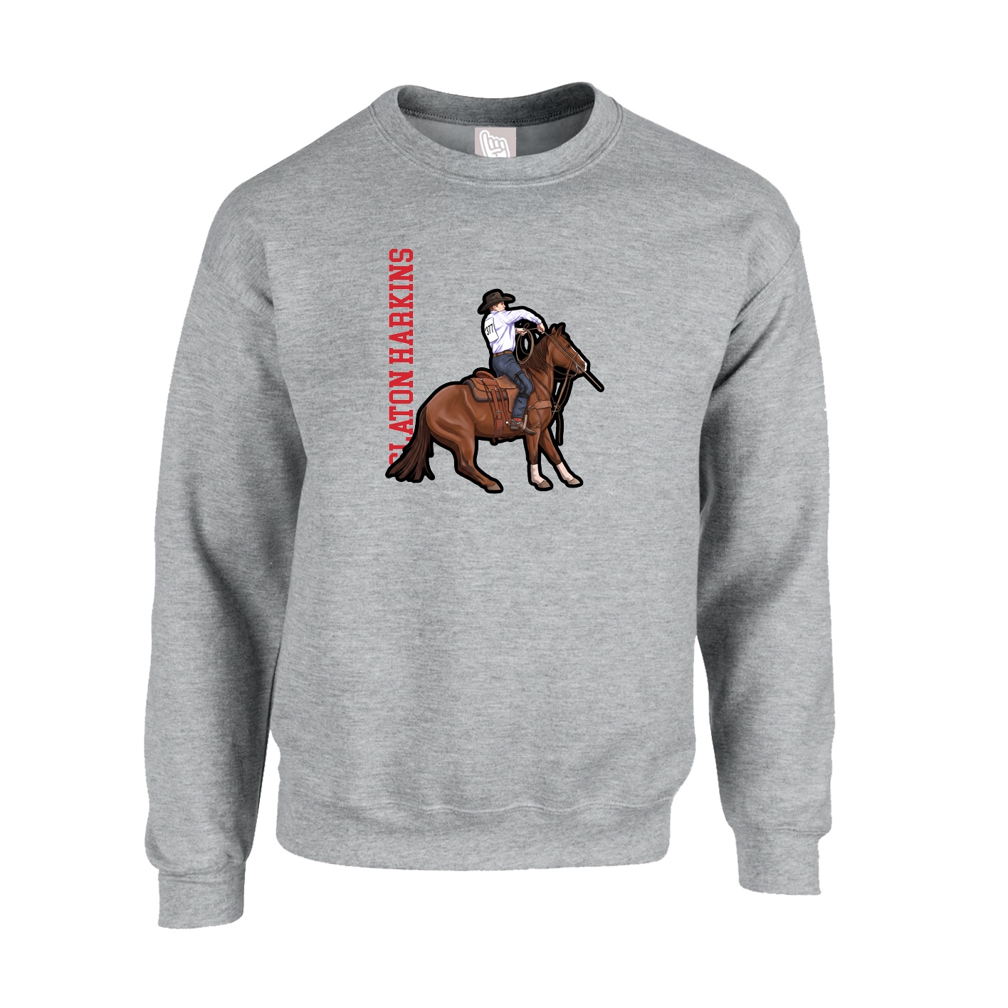 Fleece Crew — Name Vertical in Grey