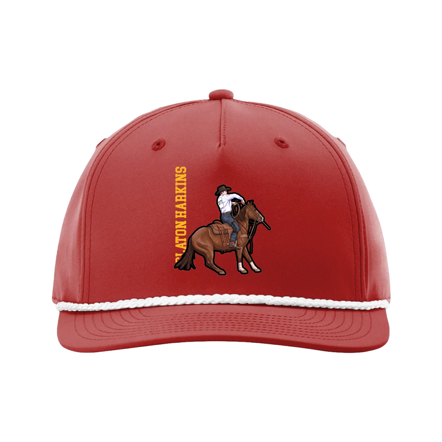 Five-Panel Classic Rope Cap — Name Vertical in Red