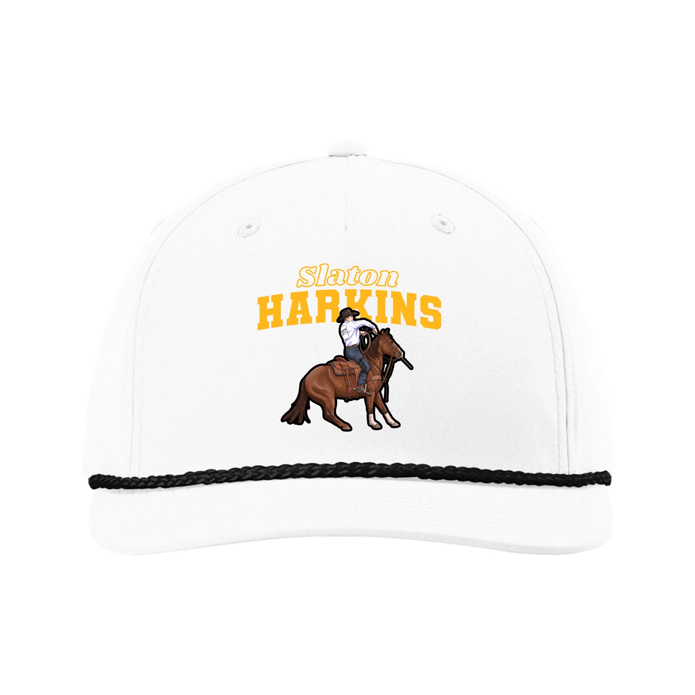 Five-Panel Classic Rope Cap — Name Arch in White