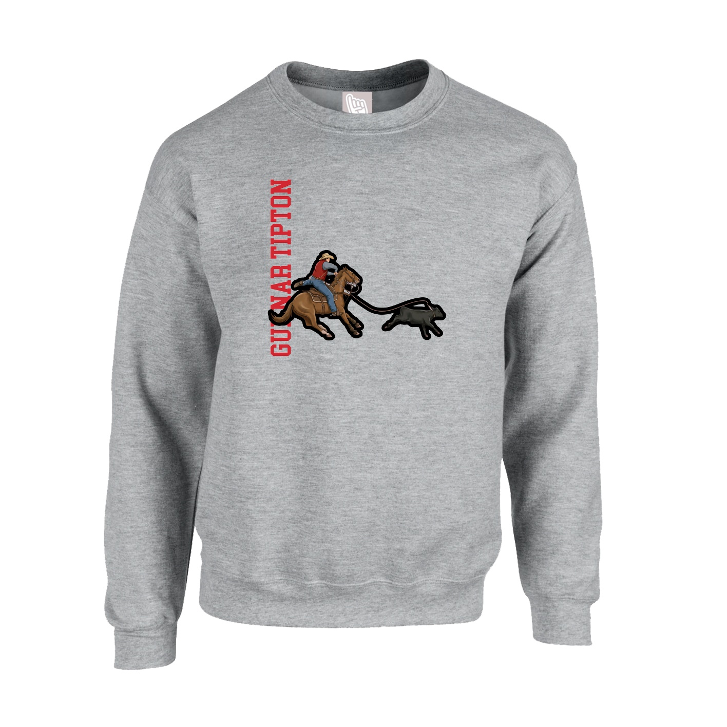Fleece Crew — Name Vertical in Grey