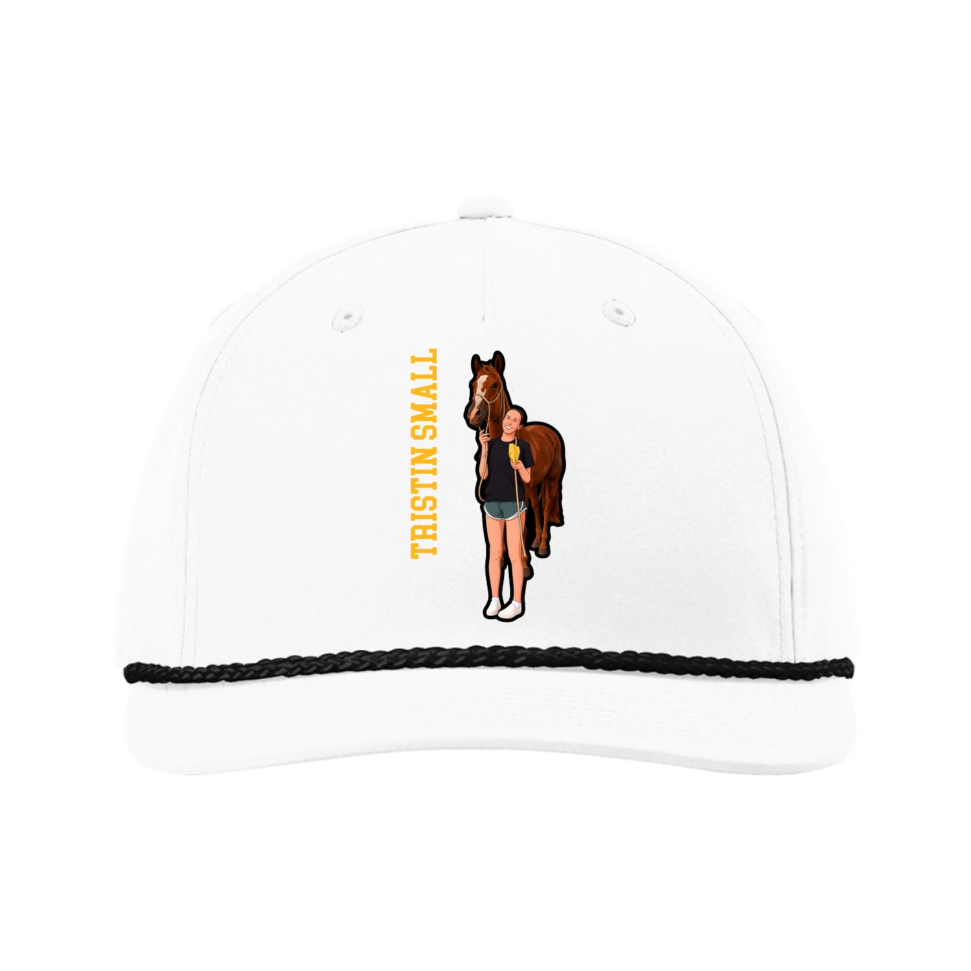 Five-Panel Classic Rope Cap — Name Vertical in White
