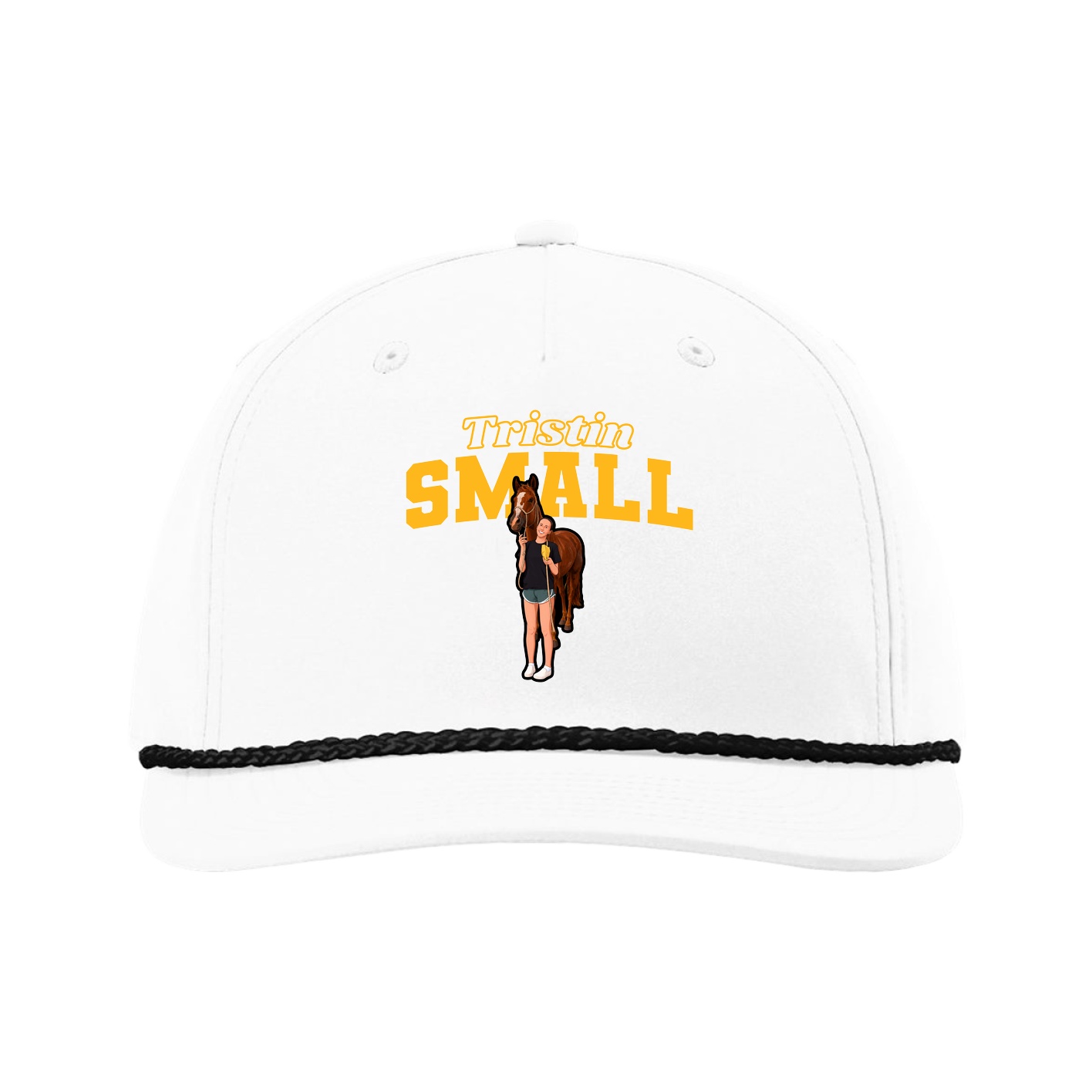 Five-Panel Classic Rope Cap — Name Arch in White