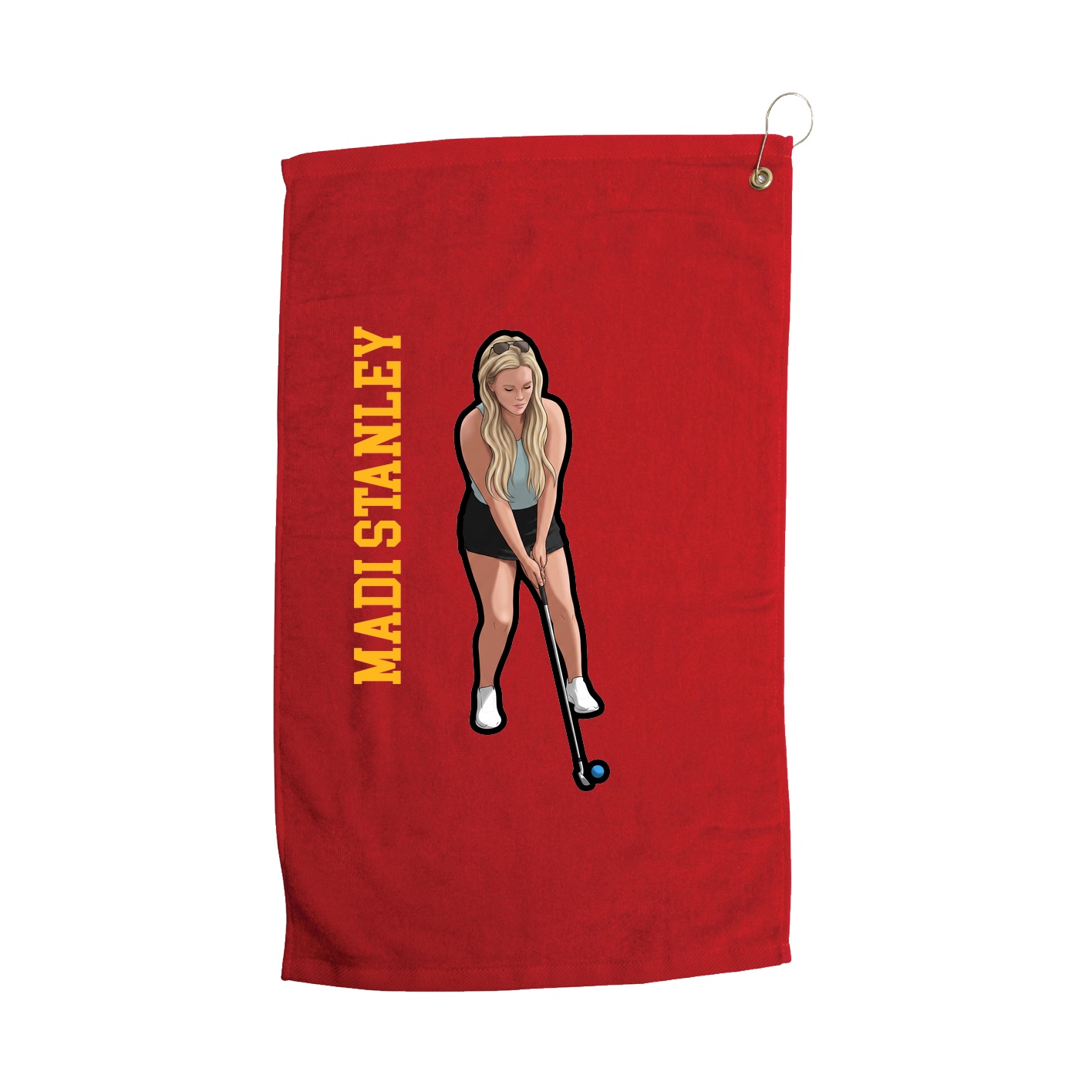 Golf Towel — Name Vertical in Red