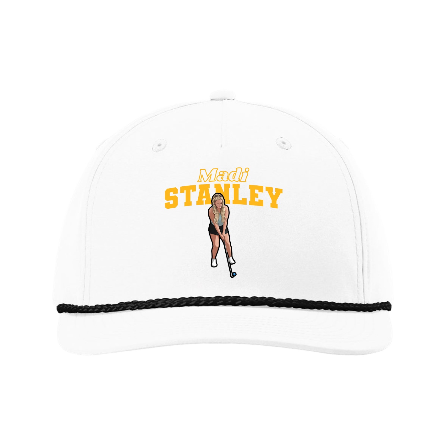 Five-Panel Classic Rope Cap — Name Arch in White