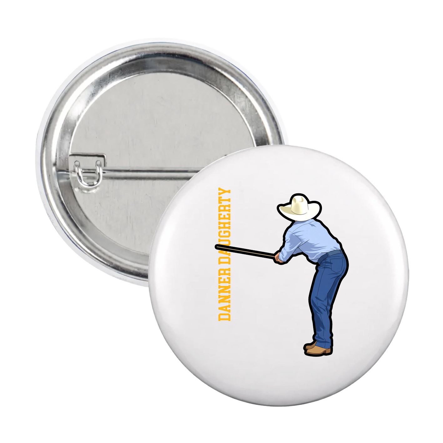 Game Day Button — Name Vertical in White
