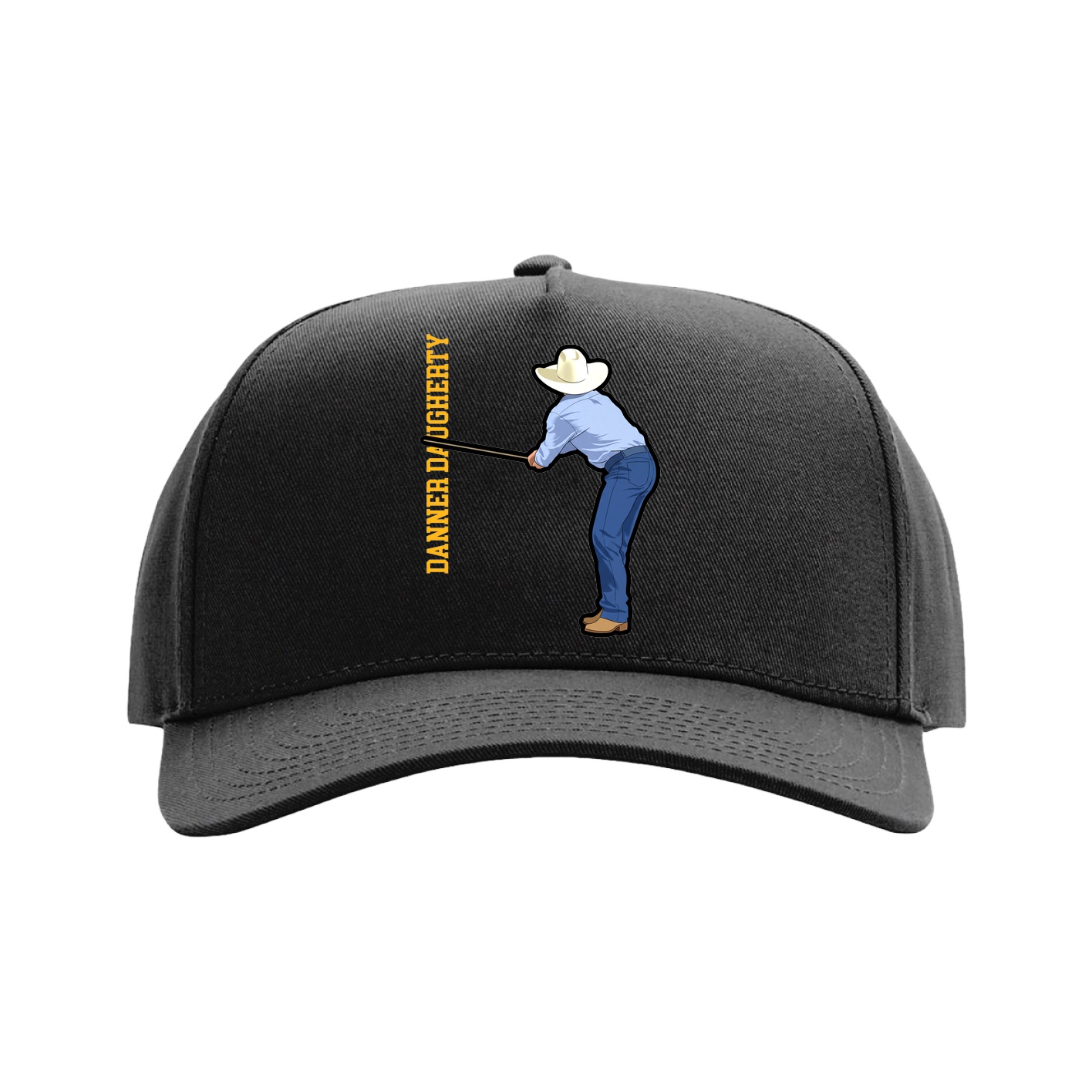 Full Fabric Five-Panel Champ Cap — Name Vertical in Black