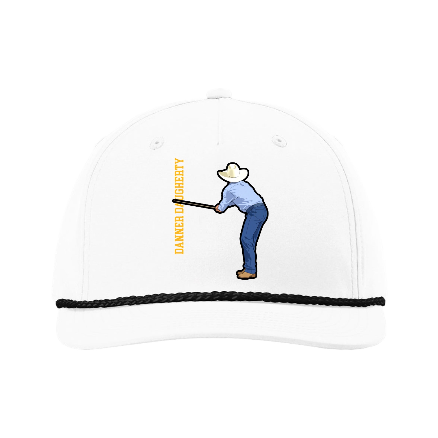 Five-Panel Classic Rope Cap — Name Vertical in White