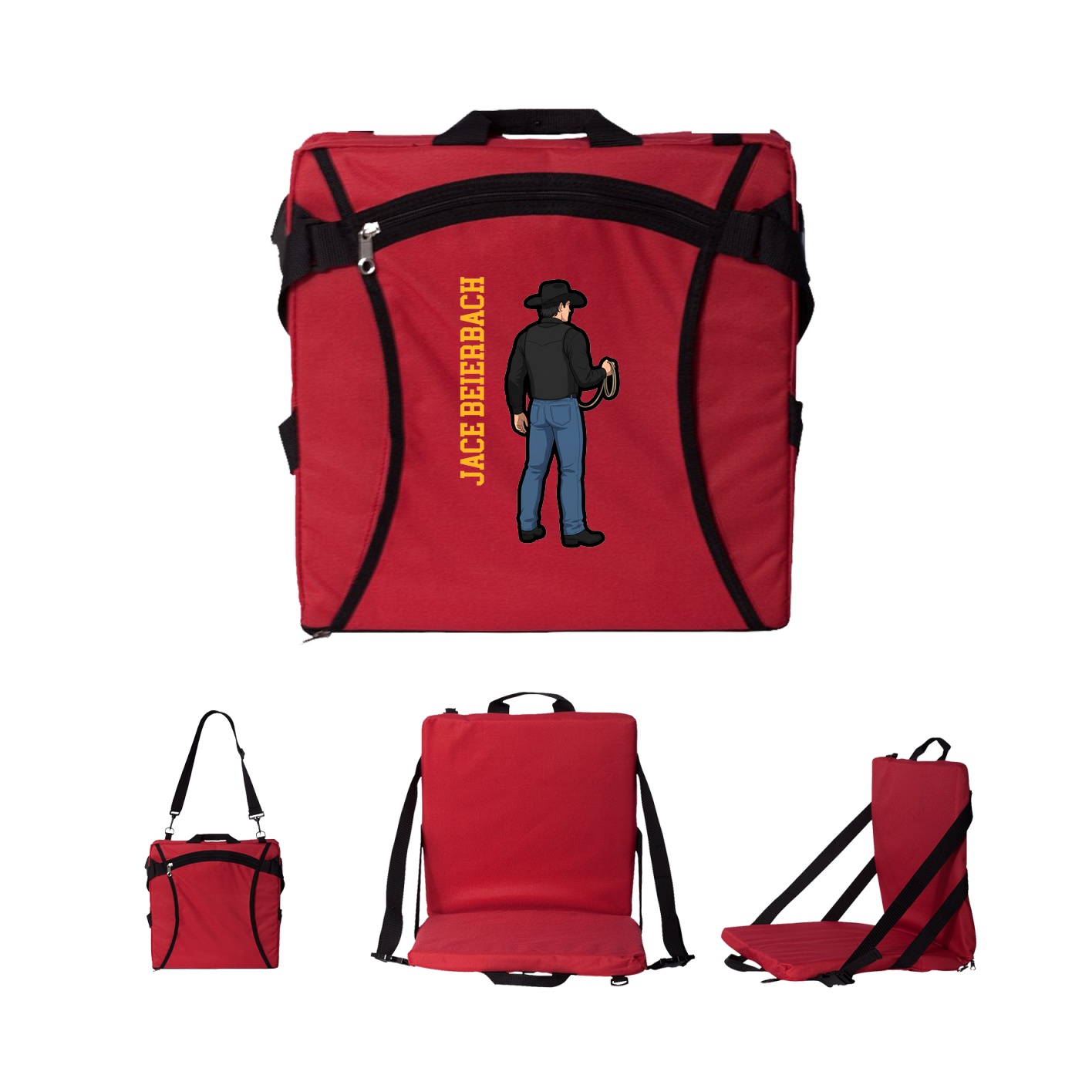 Folding Stadium Seat — Name Vertical in Red