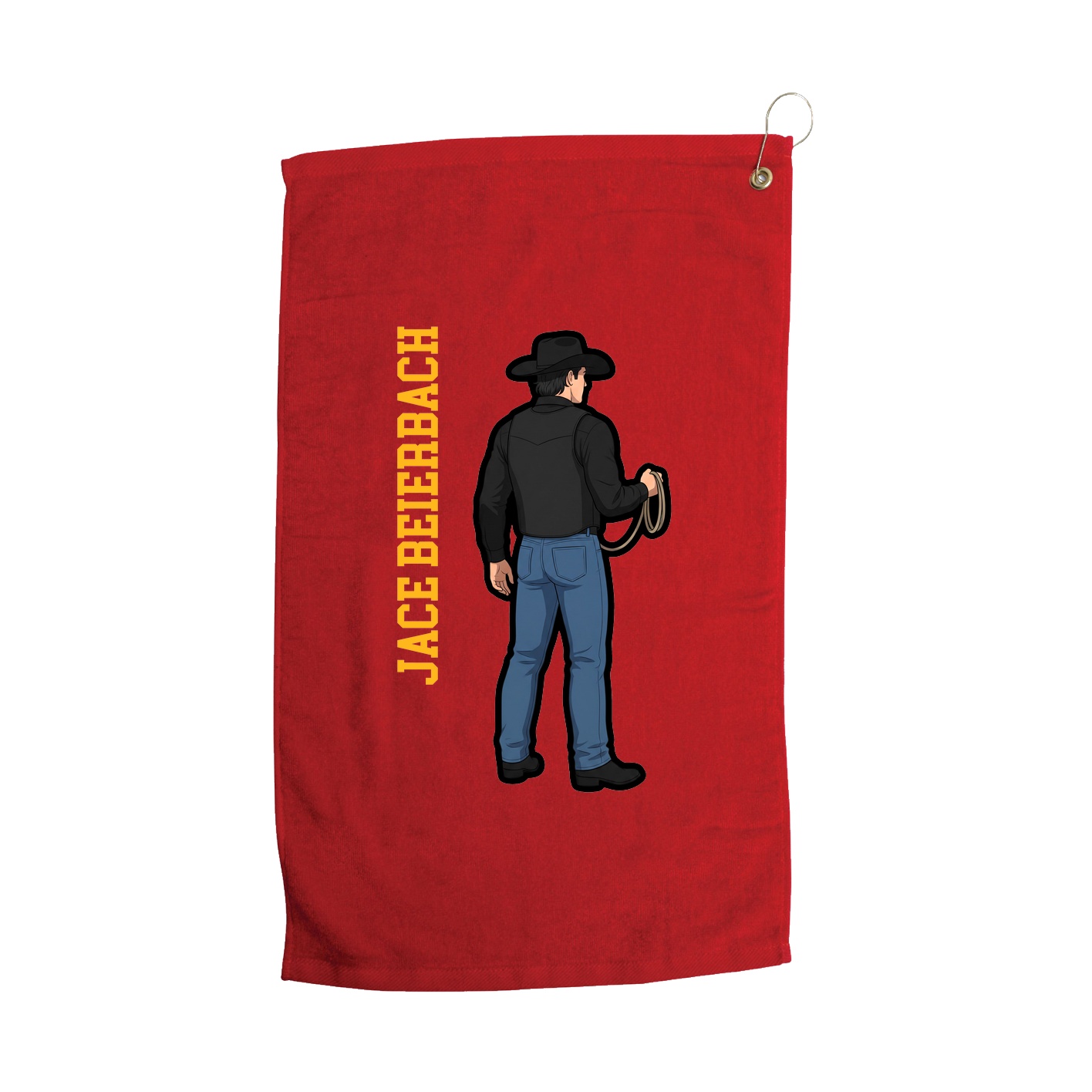 Golf Towel — Name Vertical in Red