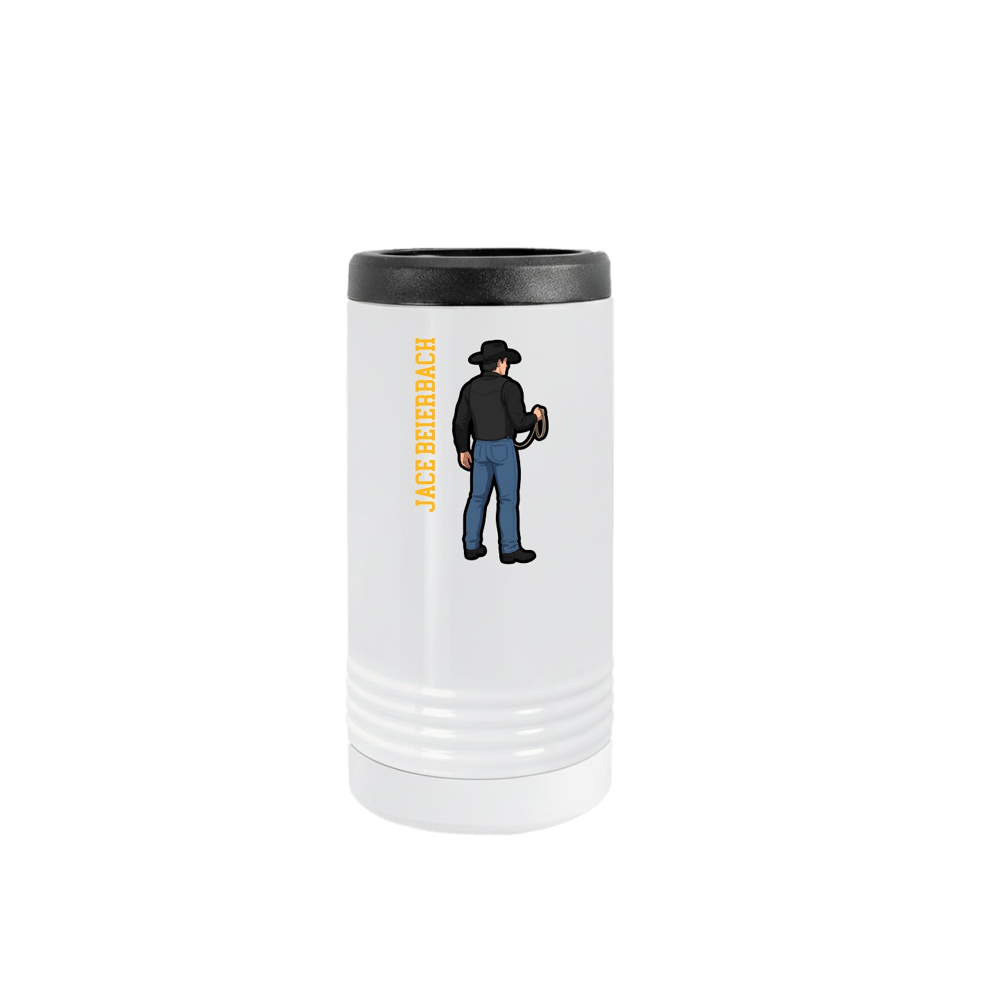 Slim Beverage Holder — Name Vertical in White
