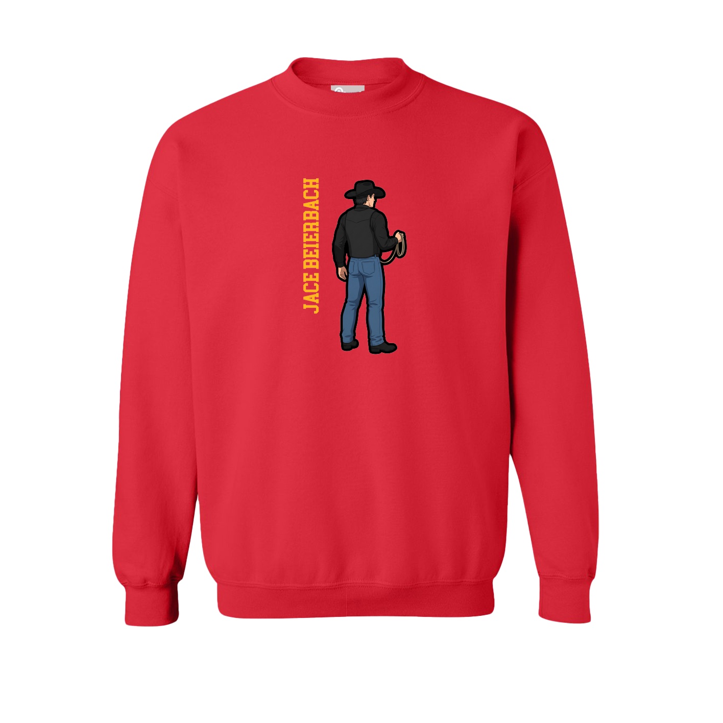 Fleece Crew — Name Vertical in Red