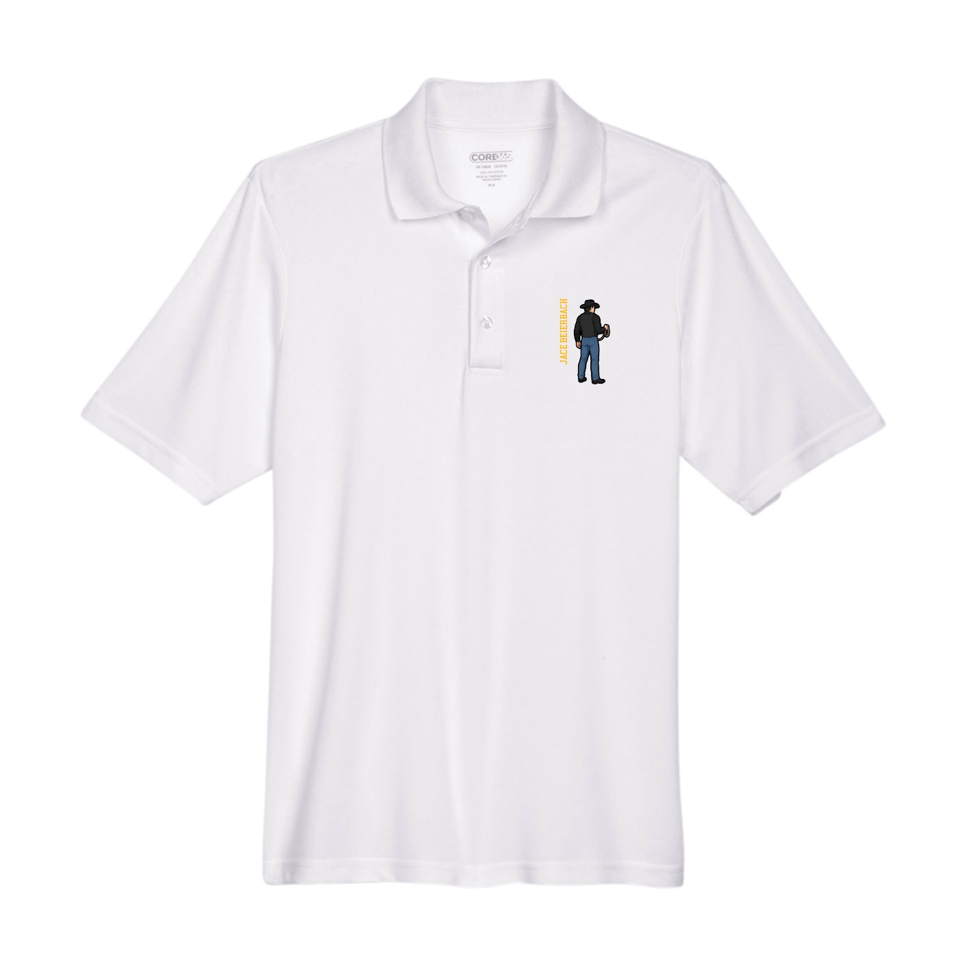 Performance Polo — Name Vertical in White