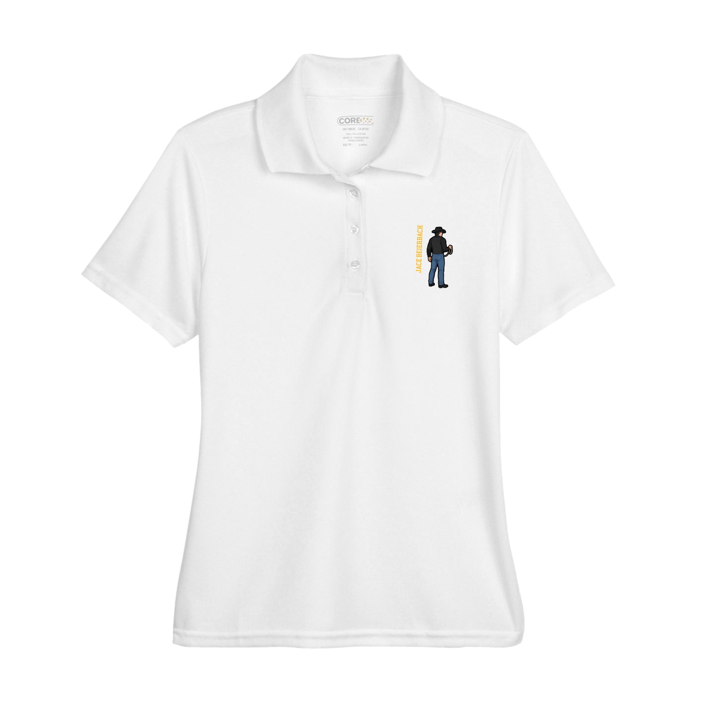 Womens Performance Polo — Name Vertical in White