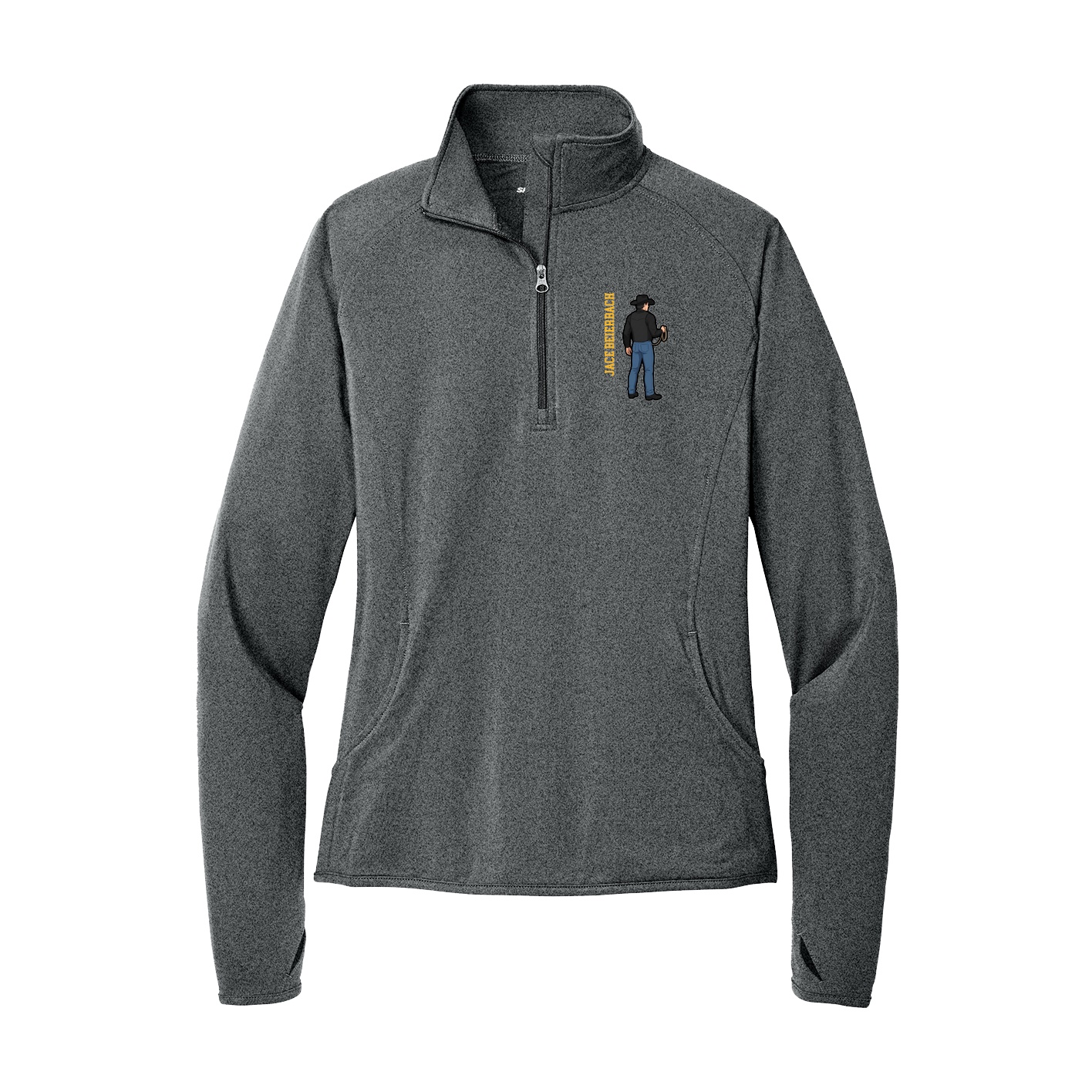 Women's Q-Zip Pullover — Name Vertical in Grey