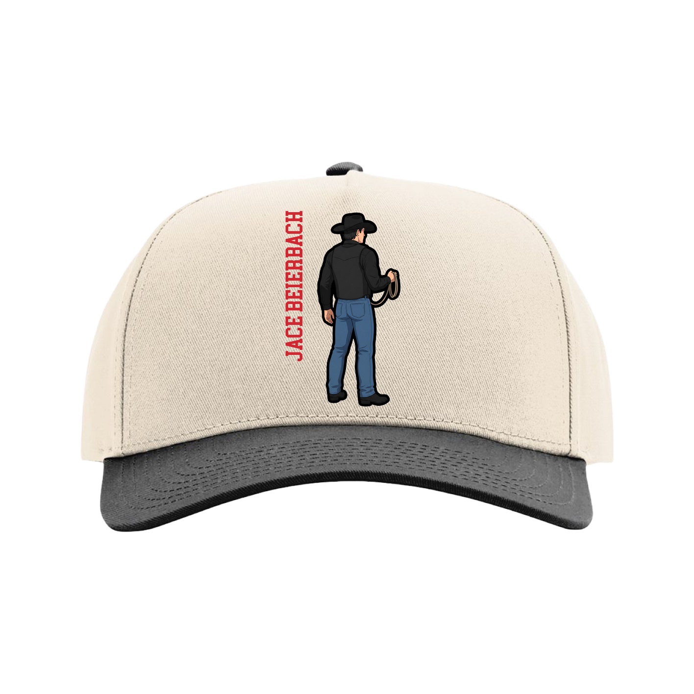 Full Fabric Five-Panel Champ Cap — Name Vertical in Cream/Black