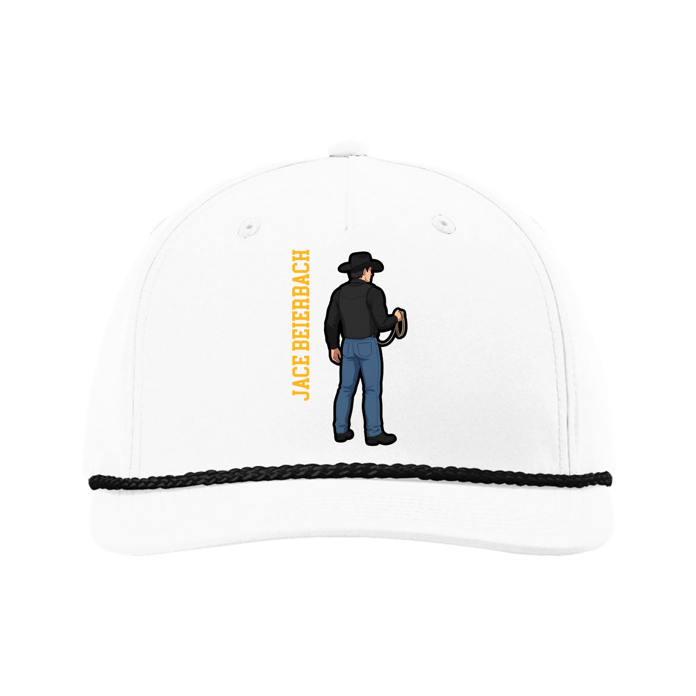 Five-Panel Classic Rope Cap — Name Vertical in White