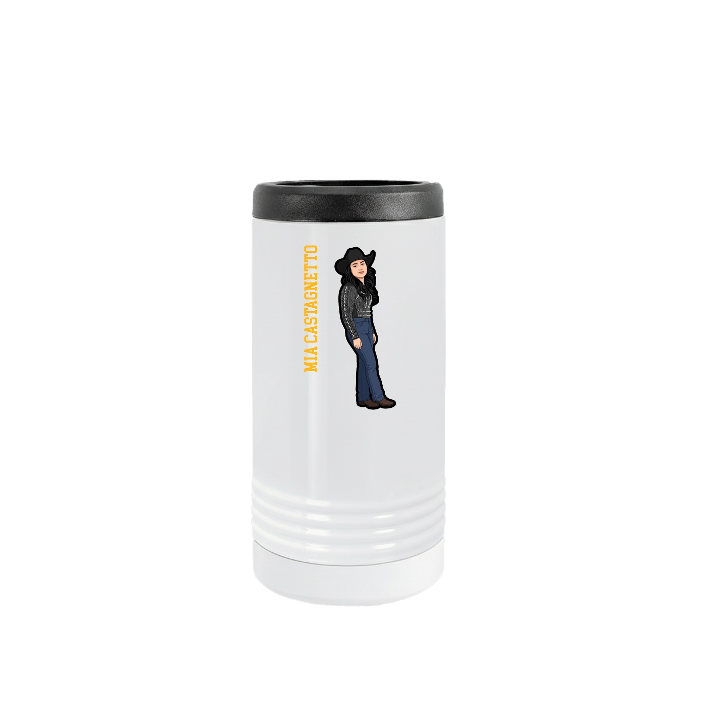 Slim Beverage Holder — Name Vertical in White