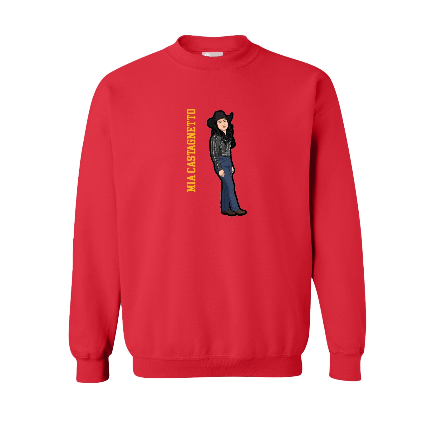 Fleece Crew — Name Vertical in Red