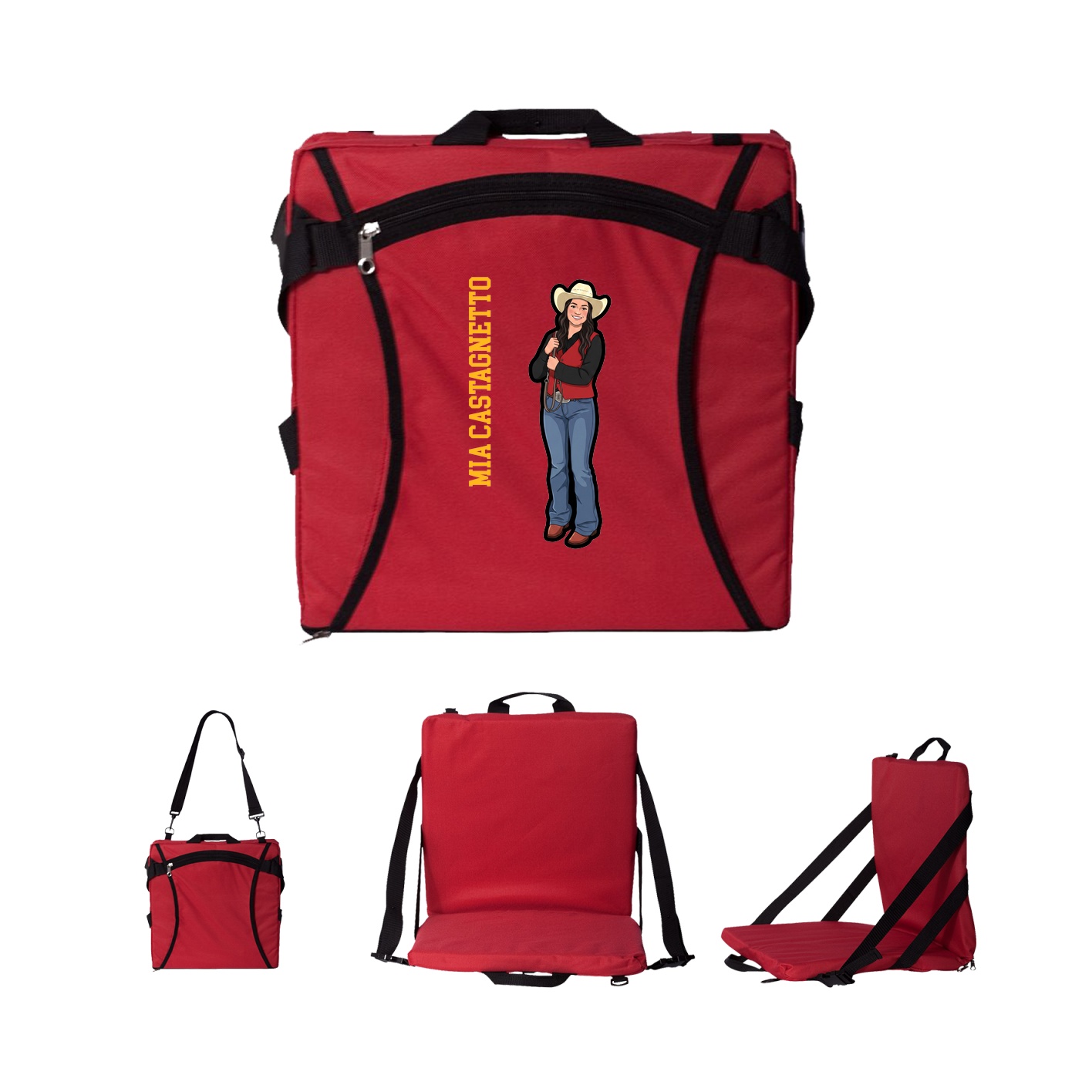 Folding Stadium Seat — Name Vertical in Red