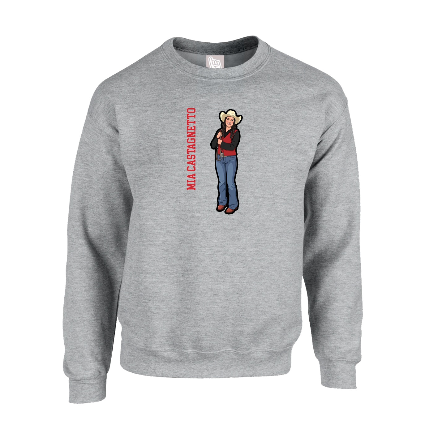 Fleece Crew — Name Vertical in Grey