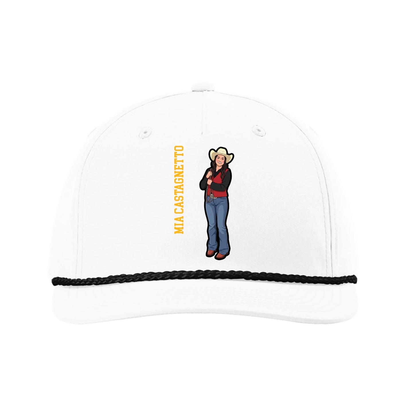 Five-Panel Classic Rope Cap — Name Vertical in White